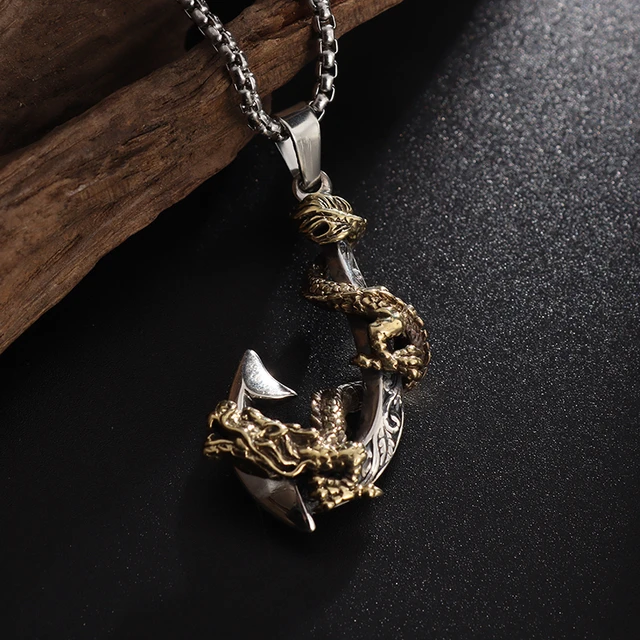 Vintage Golden Dragon Circle Pendant Creative Engraved Pattern Fish Hook  Necklace For Women Men Metal Chain Necklace Jewelry - Pendants - AliExpress