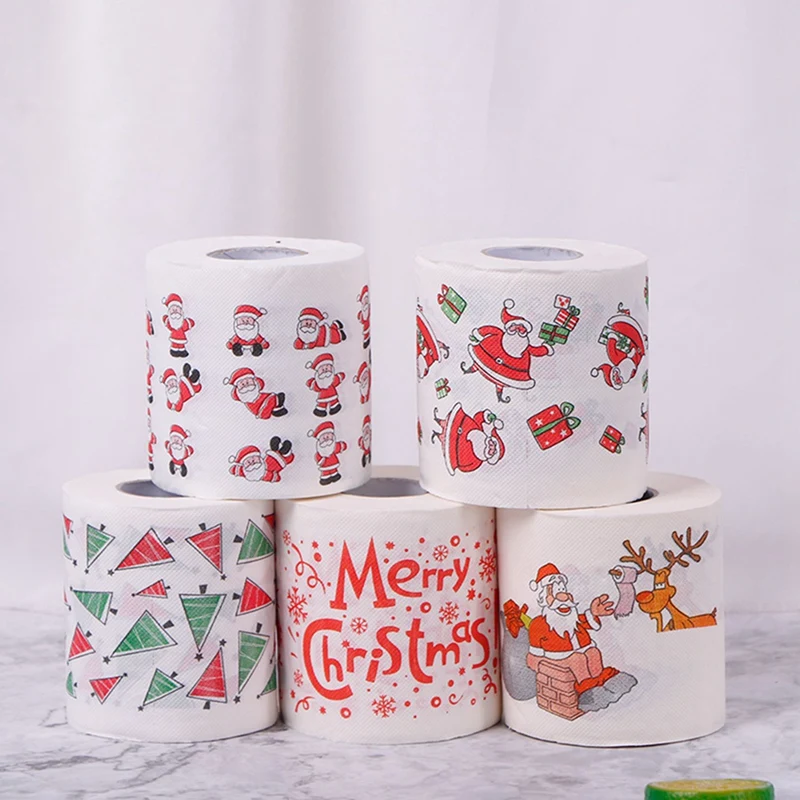 AAAU-5 Styles Santa Claus Paper Roll Tissue Paper Towels Christmas Decorations Xmas Santa Office Room Toilet 20 Roll
