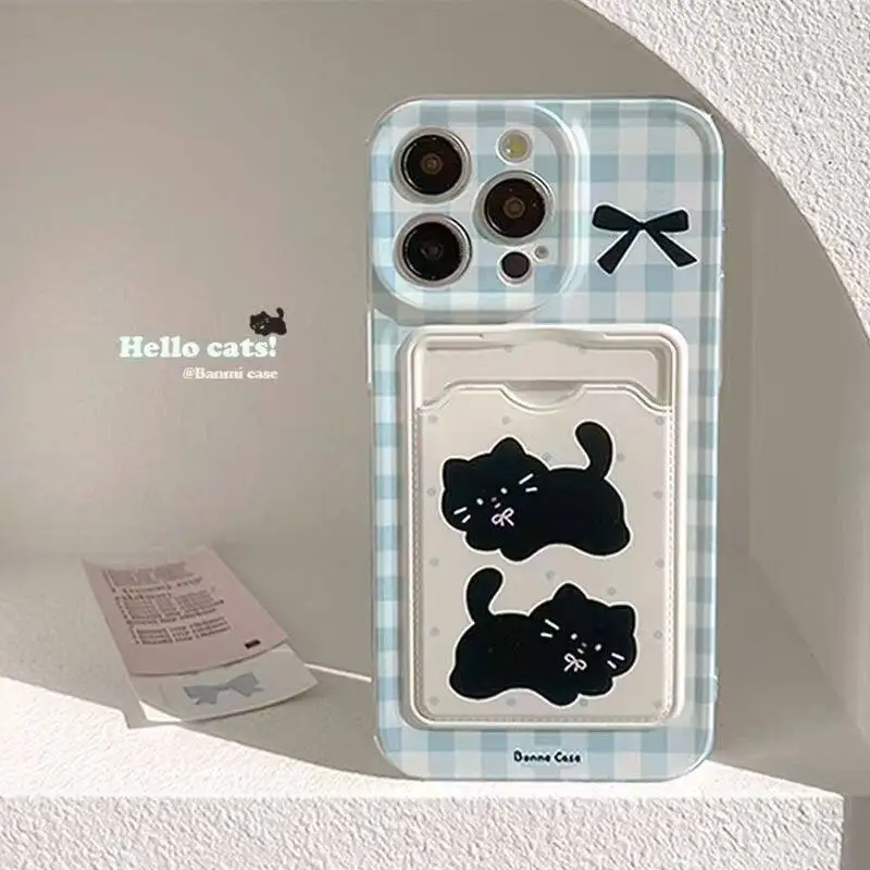 Charming Black Cat Wallet Photo Card Holder Case