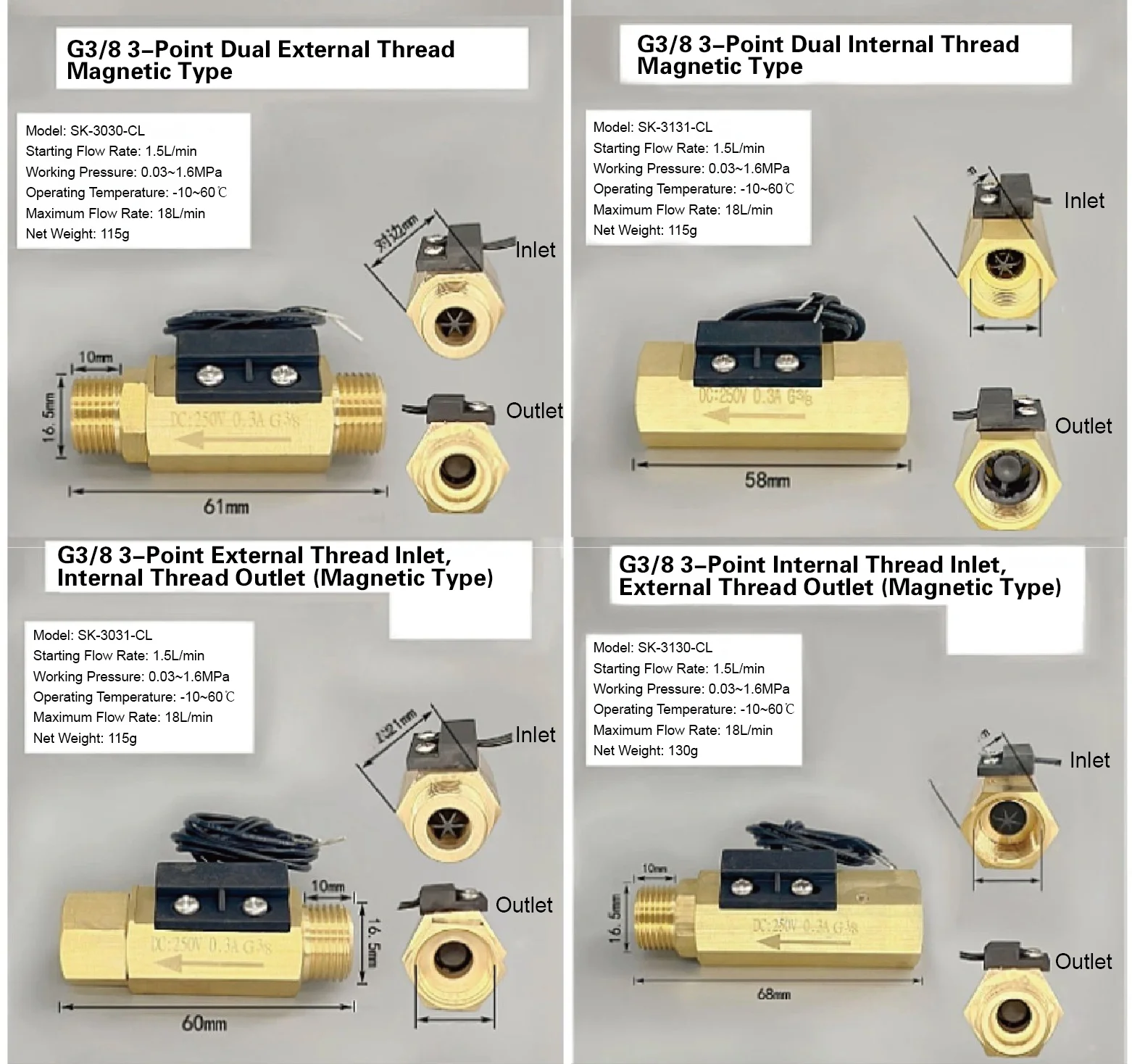 Brass Water Flow Switch Low Flow 1.5-3 L/min G1/4 G3/8 G1/2 G3/4 Thread Magnetic