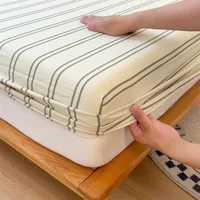 Bonenjoy Fitted Sheet Set Stripe Style Bedsheet with Pillowcase Printed Bed Cover Home Mattress Protector простынь на резинке 2