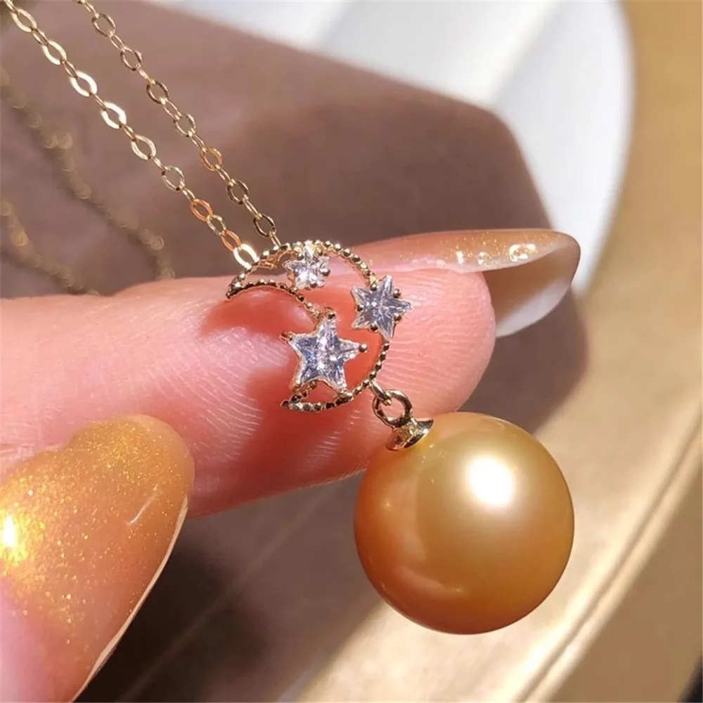 

DIY Pearl Accessories G18K Gold Pendant Empty Tray Moon Pearl Necklace Pendant Female Fit 9-12mm Beads G149