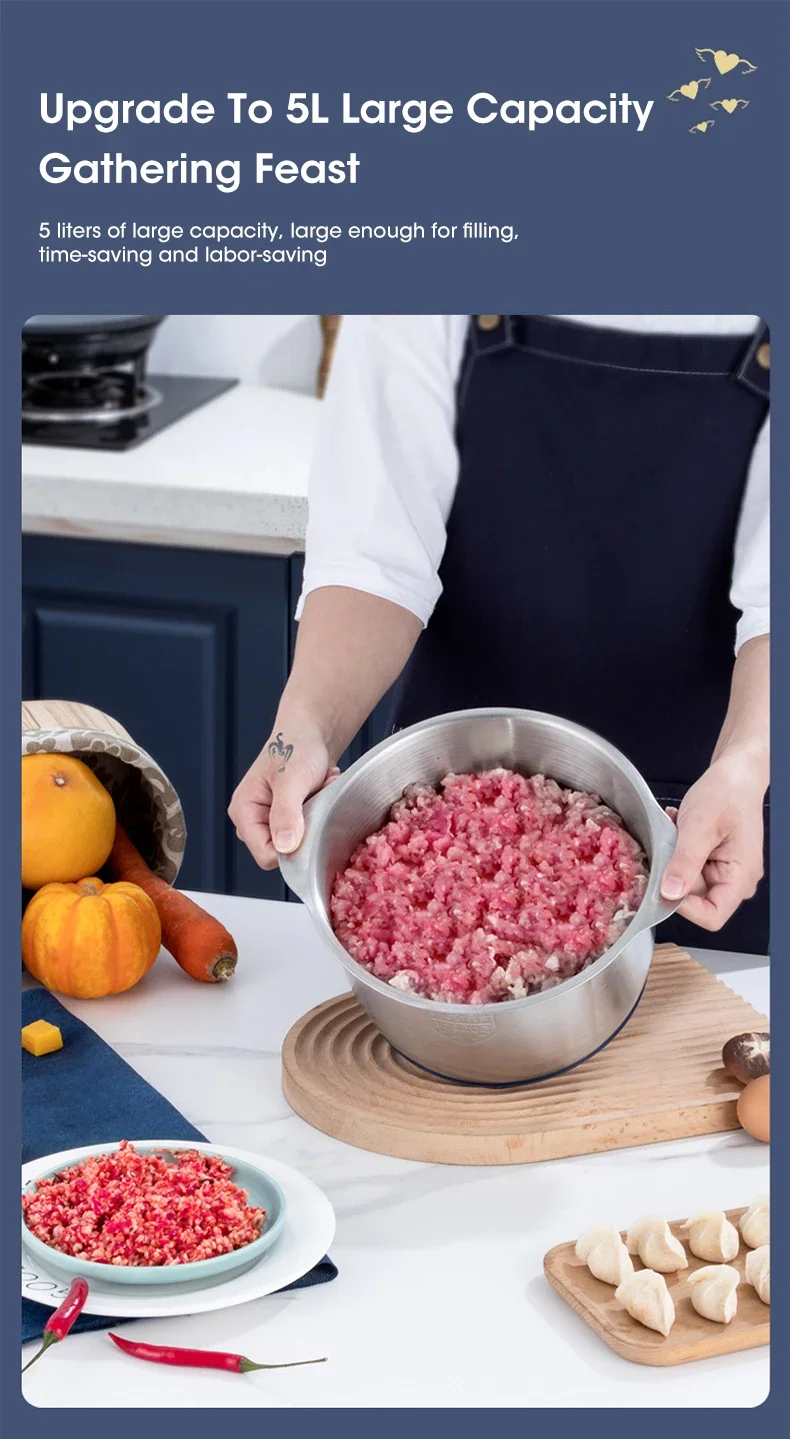 Description Picture 4 of item5L Electric Meat Grinders 304 Stainless Steel Food Crusher Multifunctional Vegetable Slicer Chopper Mincer Baby Food Processor