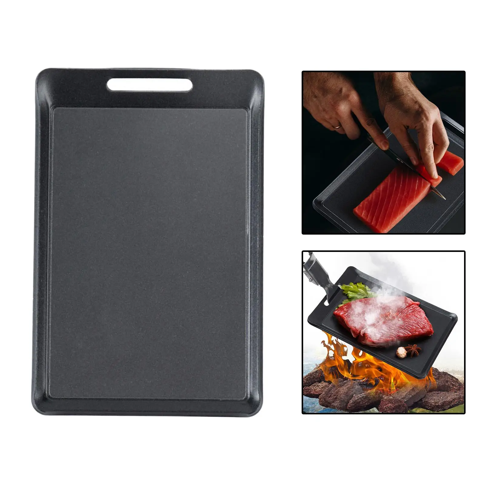 Small Stick Portable Top Plate Teppanyaki Barbecue Griddle Pan Steak Camping Picnic Outdoor, Size: 13X8.5cm, Black