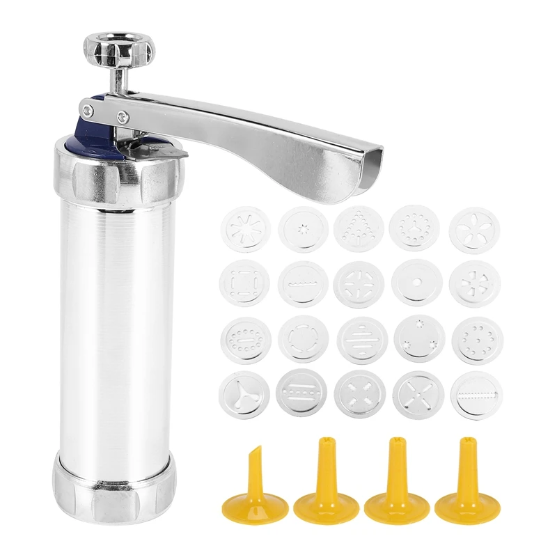 Cookie Press Pressa Per Biscotti Spritz In Acciaio Inossidabile, Kit Di Glassa Con 20 Dischi Per Stampi Per Biscotti E 4 Ugelli Per Biscotti Fai Da Te