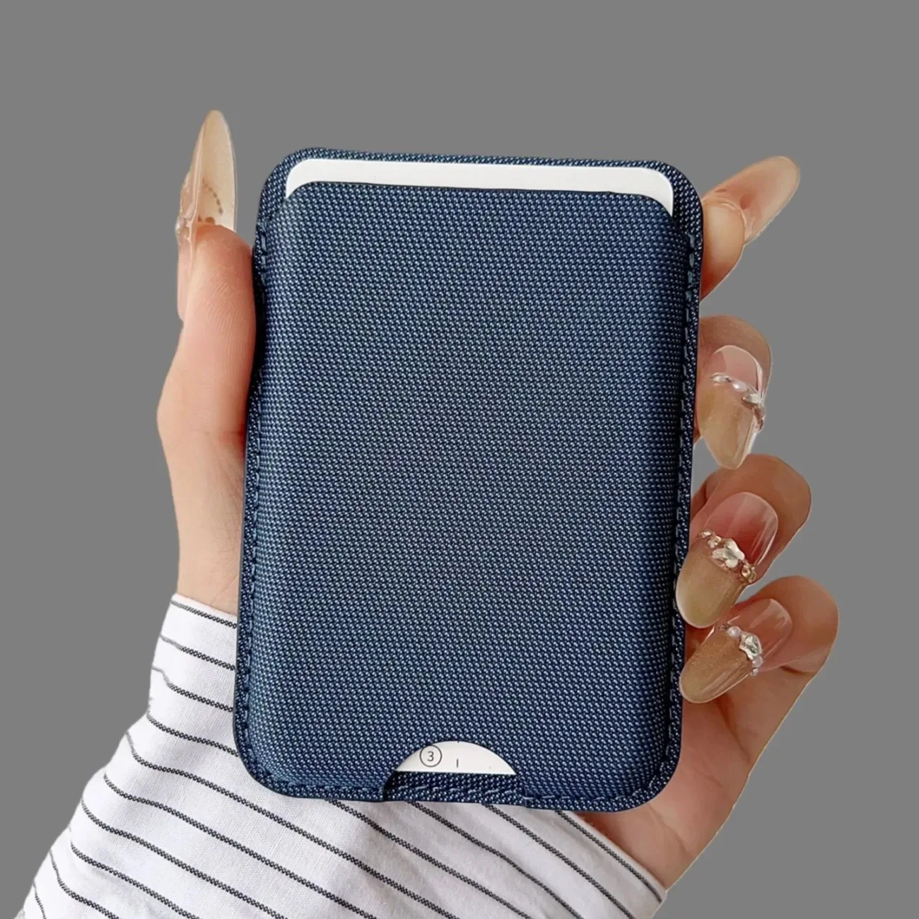 Magnetic Card Holder Wallet Clip with Tech Leather & Fabric - Universal Phone Case Stand