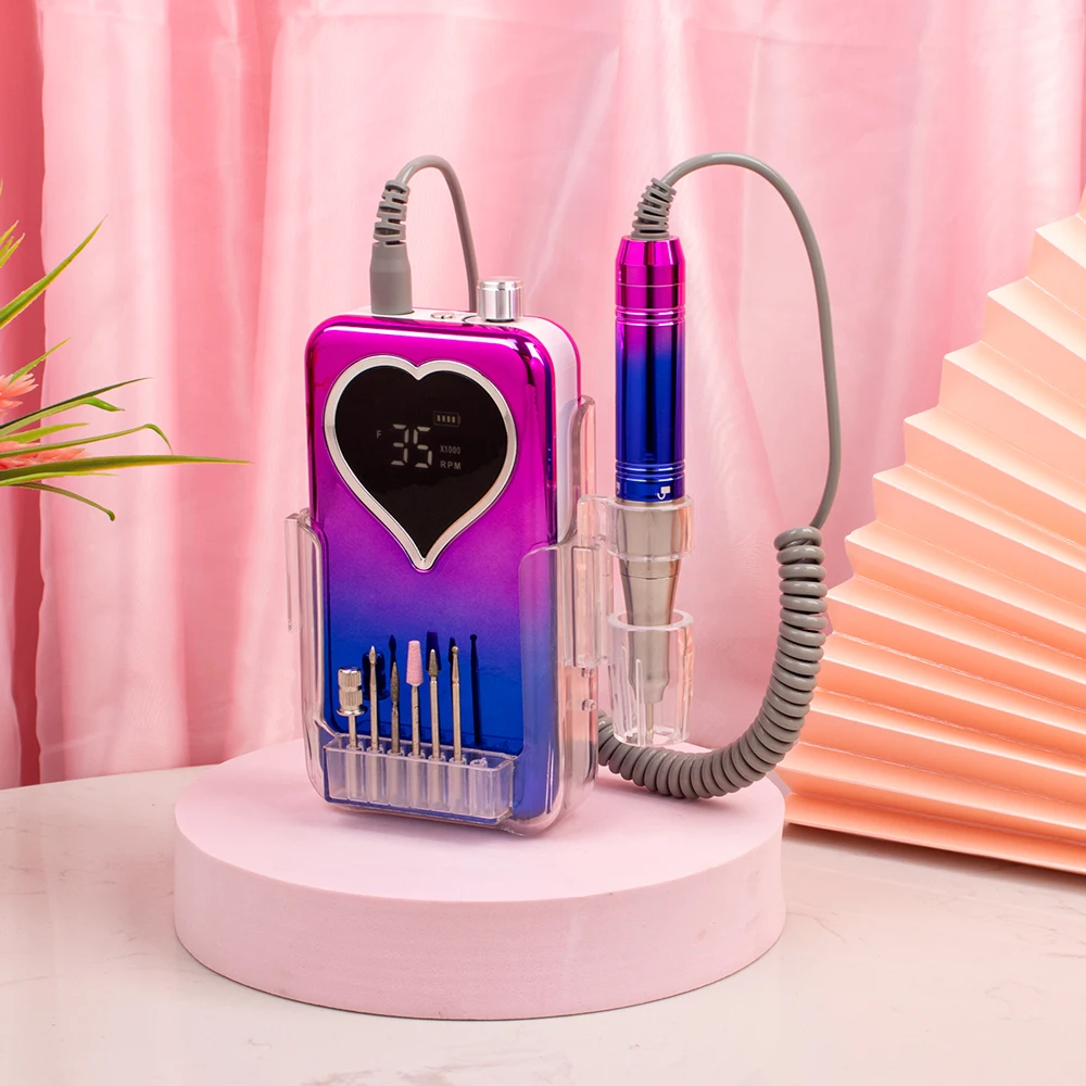 35000RPM Coreless Motor Portable Nail Drill Machine Manicure Polishing Rechargeable Battery Cordless 35K Powerful 65W with Base 4