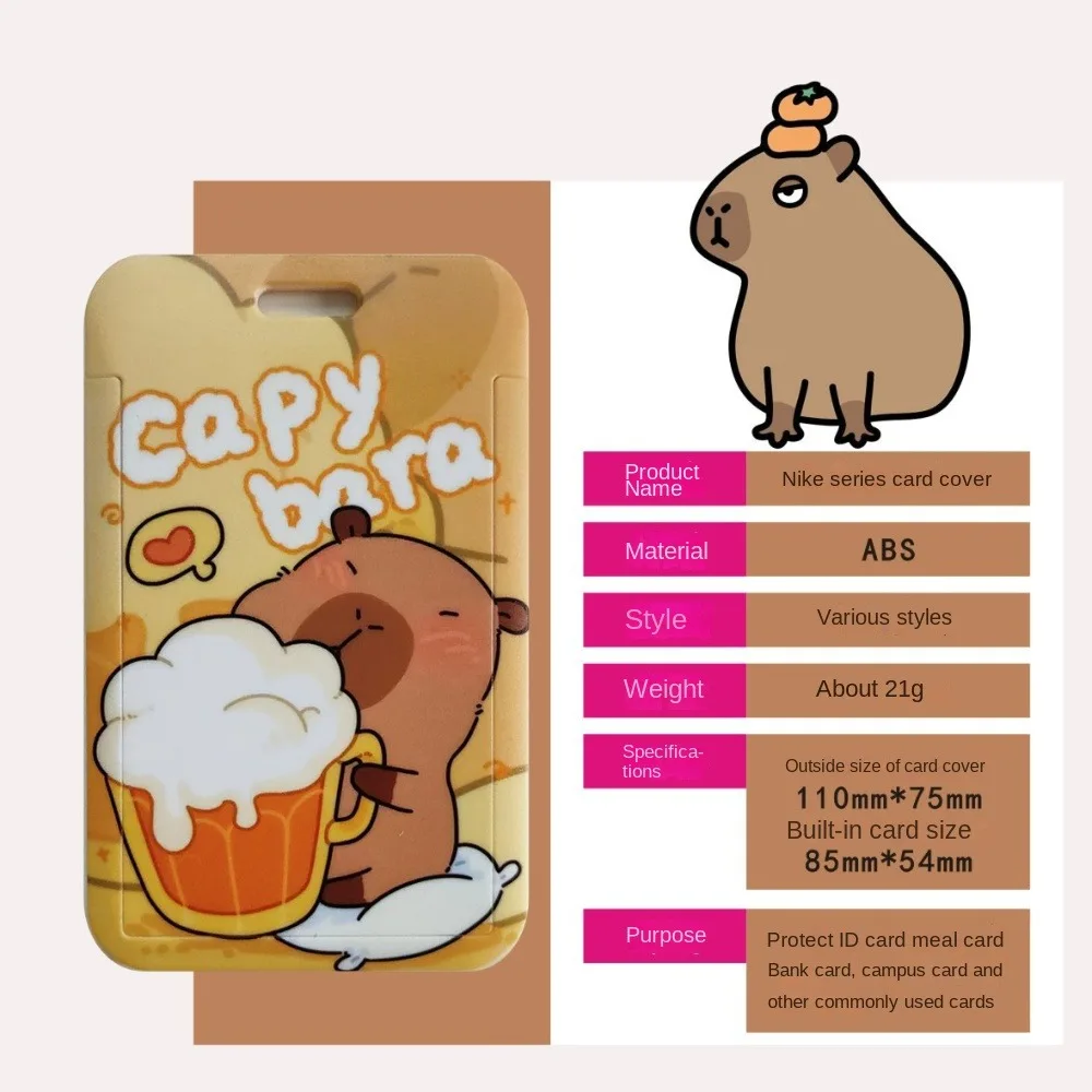 Card Holder Card Sleeve Cute New Capibala Cartoon Printing Slide Card Case Waterproof ABS Capibala Anti Loss Card Sleeve Student Cute Holder