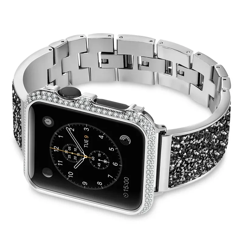 Diamond＋Stainless Steel Strap For Apple watch Ultra 9 8 7 6 5 4 SE Women Bracelet band For iWatch 45mm 41mm 40mm 44mm 38mm 42mm