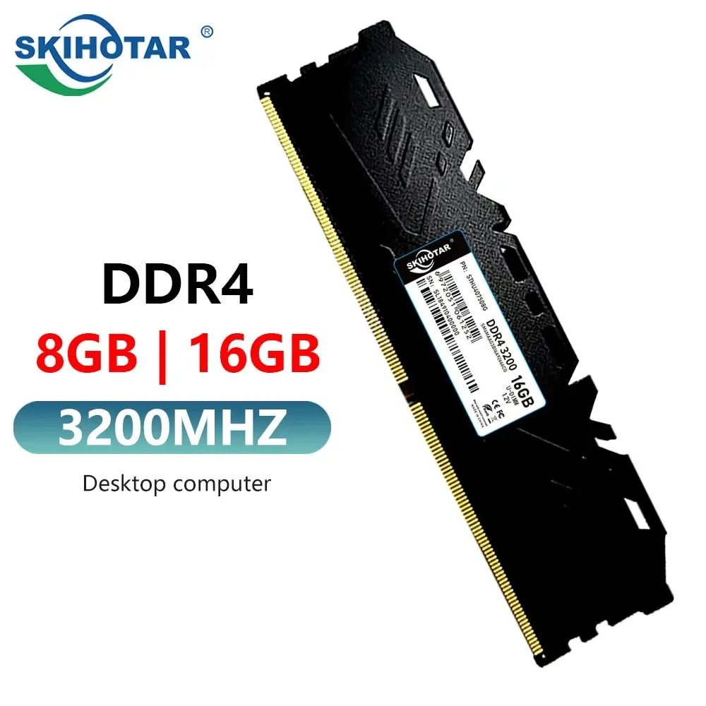 SKIHOTAR 데스크탑 램, 데스크탑 게임용 메모리, 지지대 마더보드, DDR4 메모리, 16GB, 8GB, 2666MHZ, 3200MHz