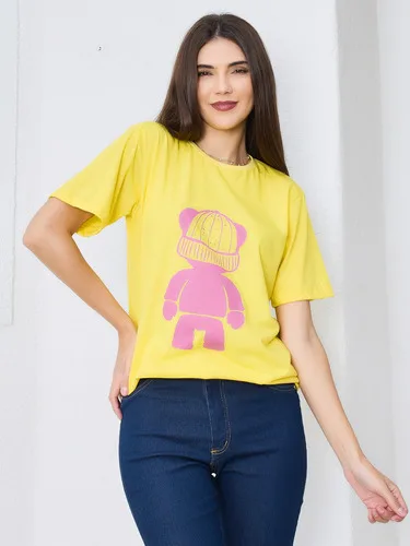 Camiseta Feminina Oversized Estampada Urso