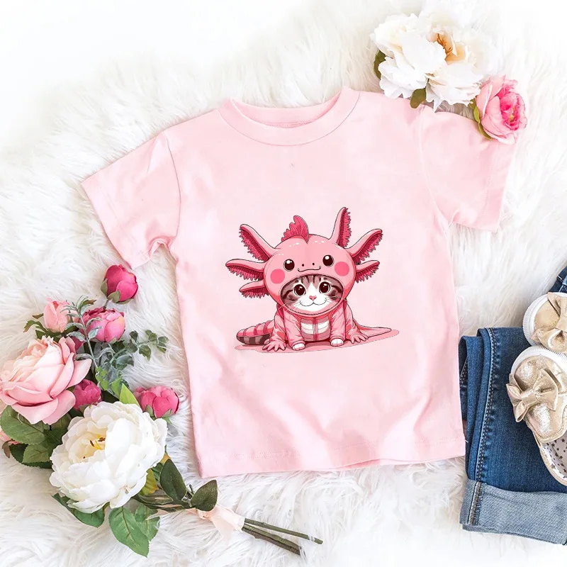 Axolotl Kawaii T Shirt Kid Summer Fashion T Shirt Children Streetwear Boba Axolotl Anime Casual Child Clothing Bithday Tshirts