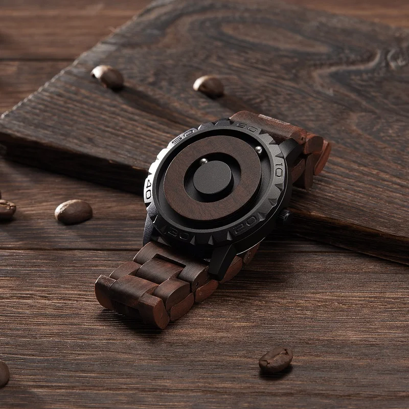 Fashion Quartz Wristwatches EUTOUR E030 Magnetic Wooden Watch Casual Simple Men's Watch Wood Strap Watch for Man