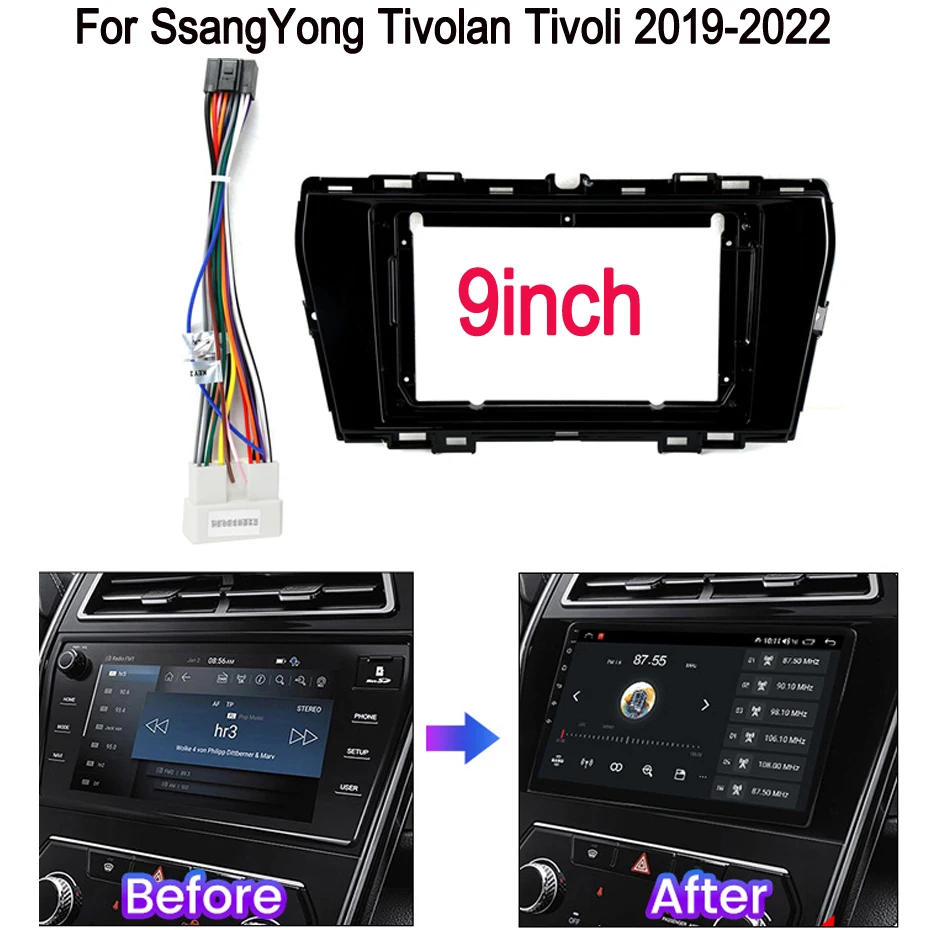 

9-дюймовый автомобильный радиоприемник, облицовка, кабель навигационной панели для SsangYong Tivoli Tivolan 2019 - 2022 Android, экран Dask, комплект облицовок