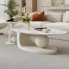 Modern Stone Coffee Table, Abstract Metal Base Living Room Table, 40 in (White, 47"x24"x17") 4