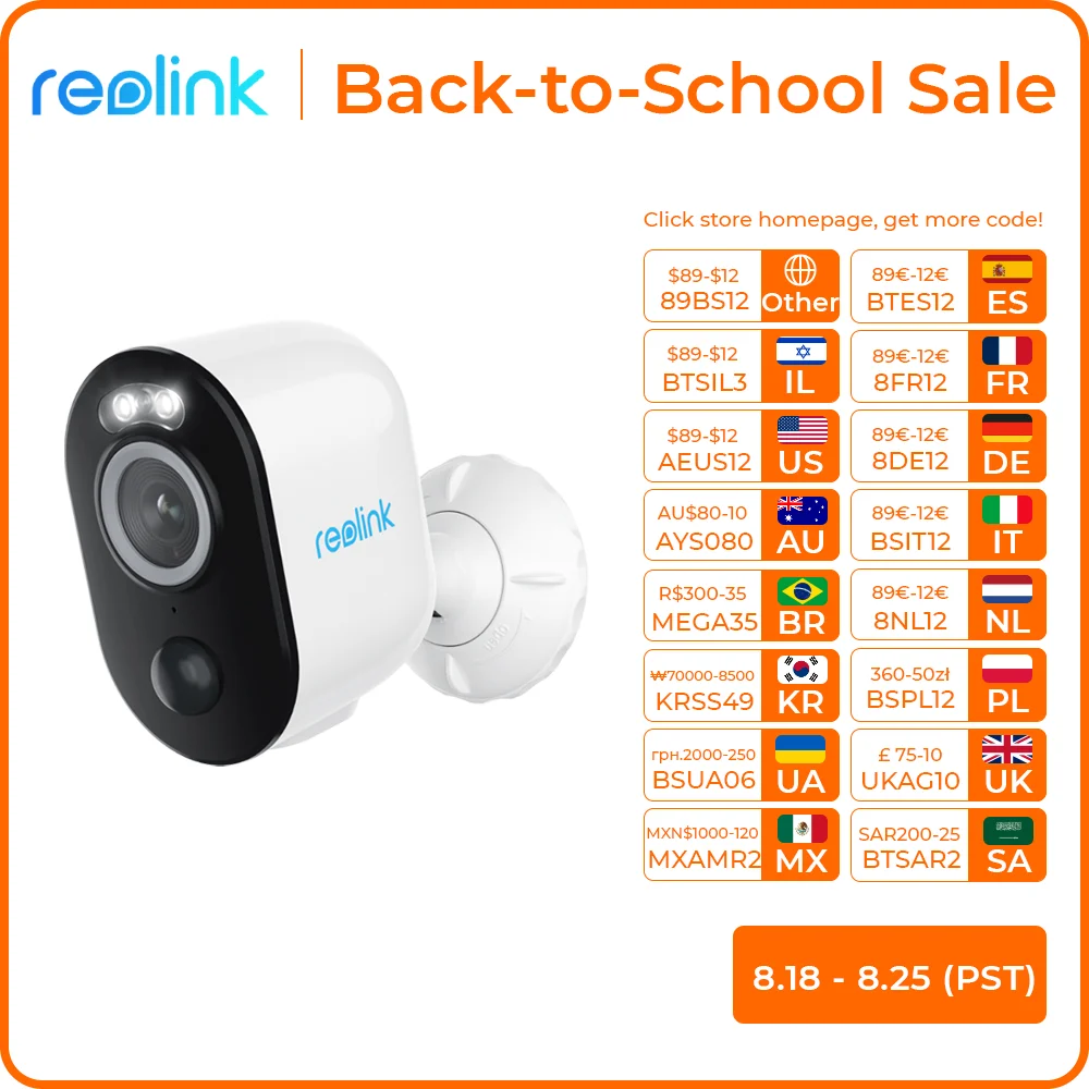 WiFi Camera Reolink Argus Series Battery Outdoor 5MP Human/Car Detection 2-way Audio Spotlight Smart Home Cam