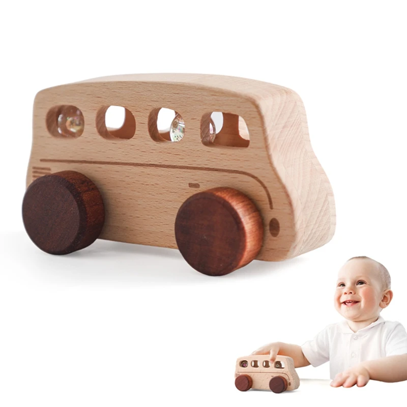Baby Wooden Baby Toys NO Bpa Cartoon Car Bus Montessori Toys Hand-pushed Wooden Handmade Carts Room Decoration Gift