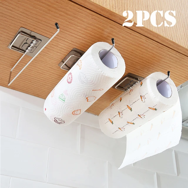 Portarrollos de papel de cocina, pared, estante de almacenamiento de papel  en rollo, sin perforaciones, armario para el hogar, organizador de  envoltura de plástico, accesorios para estantes