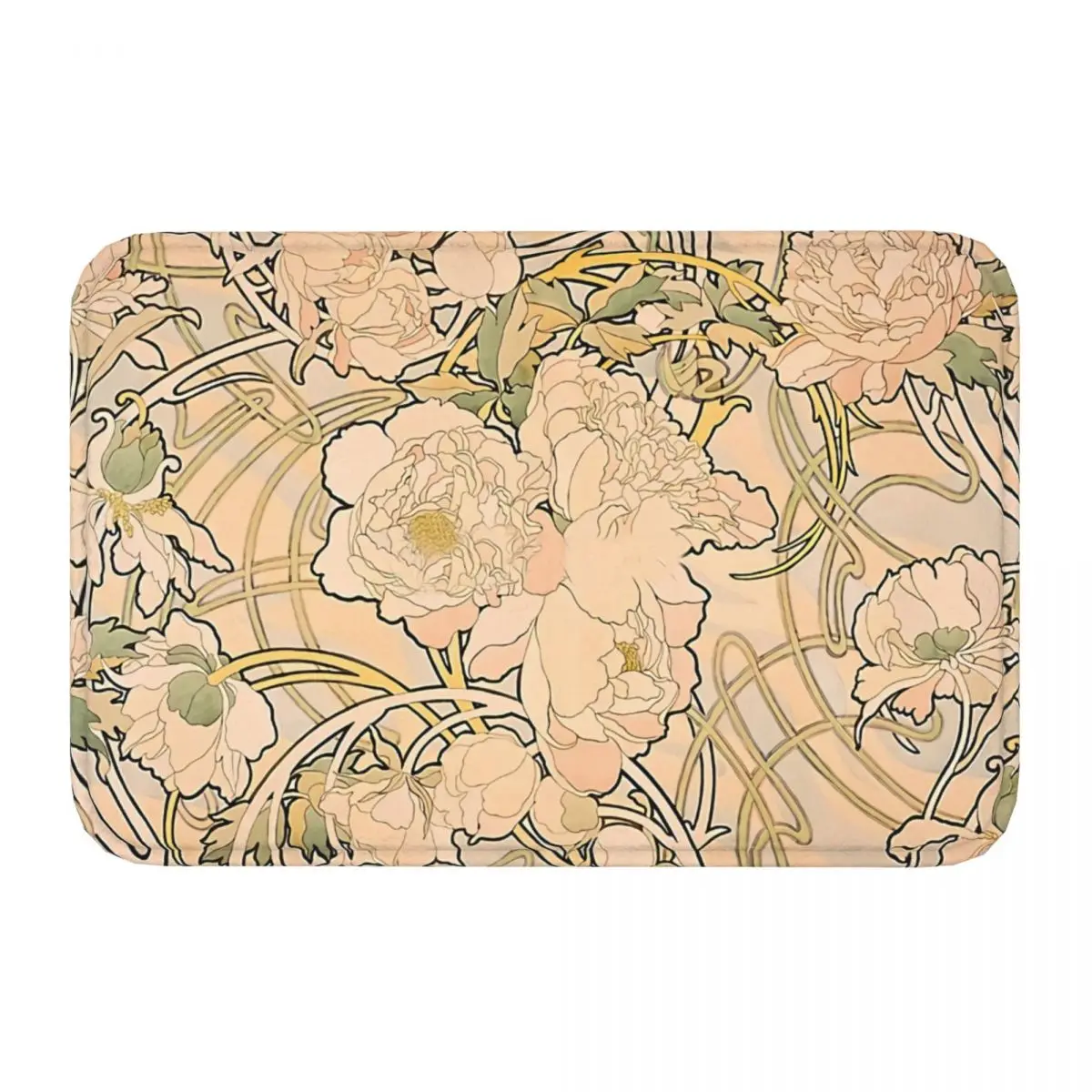 Swirl Pattern Non-slip Doormat Alfonse Mucha Art Nouveau Peonies Bath Kitchen Mat Prayer Carpet Indoor Pattern Decor 6