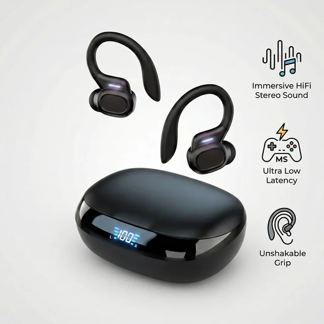 Wireless Bluetooth 5.3 Headphones HiFi Bass IPX7 Waterproof Secure-Run Earbuds with EarHook for Gym Sport auriculares deportivos