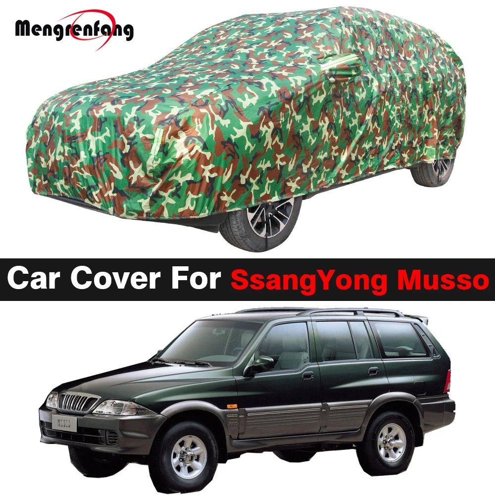 

Waterproof Camouflage Car Cover Outdoor Anti-UV Sun Shade Snow Rain Resistant Cover Windproof For SsangYong Musso 1993-2005