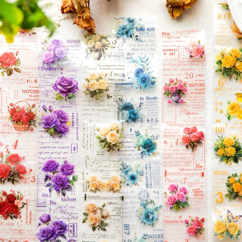 1Roll PET White Ink Tape Rose's Lyric Subtlety Rose Themed Handbook DIY Recycled Stickers Loop Adhesives Scrapbook Cut 50mm*2M