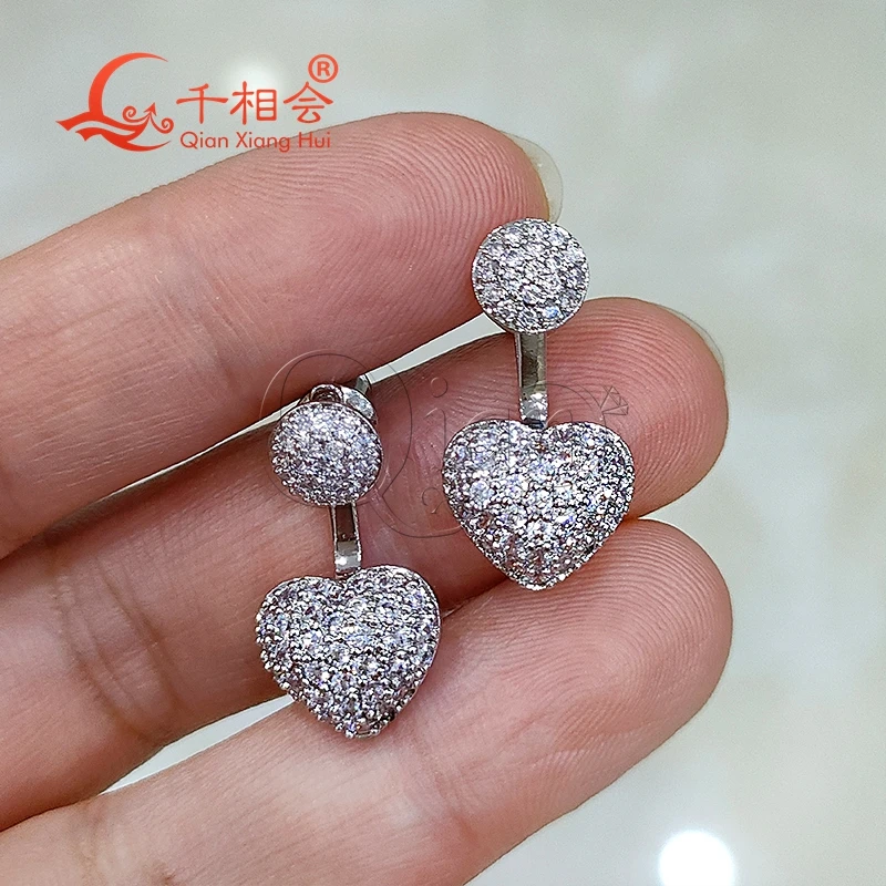 

S925 silver 11*22mm heart shape melee white moissanite stone earrings ear stud Earing earrings for jewelry woman gift