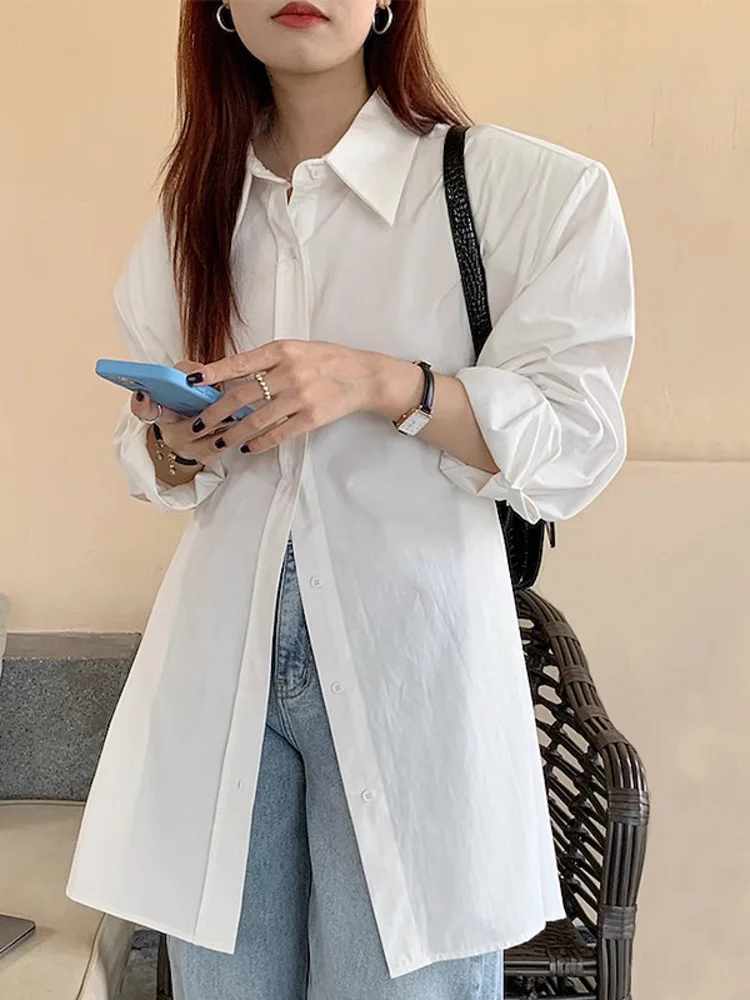 

Simple Shirt Women Lantern Sleeve Single Breasted Slim Fashion Blusas 2023 Autumn Tide Female Elegant Tops Femme Blusas X348