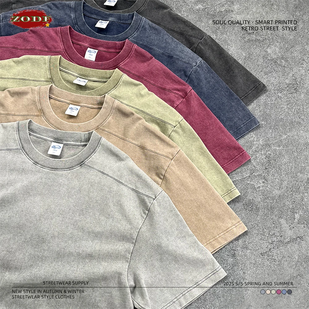 ZODF Vintage 2025 Men Batik Washed 100% Cotton T-Shirts Unisex Oversized Summer Distressed 275gsm T Shirt Brand Clothes HY1040 5