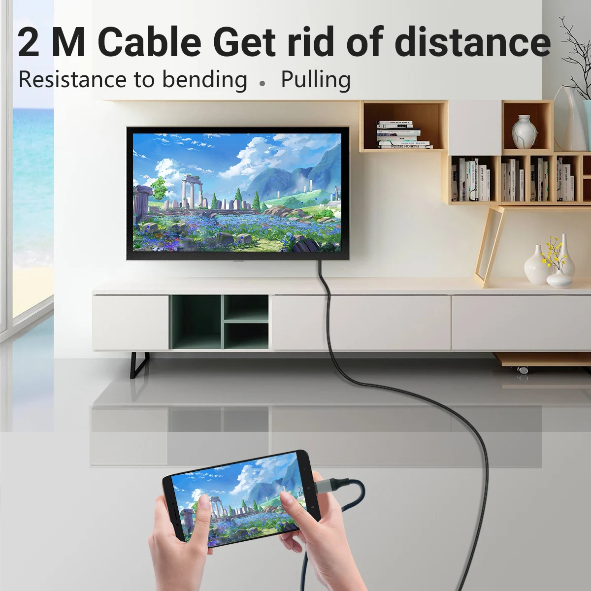 맥북, 아이폰, 아이패드, 노트북용 고해상도 C타입-HDTV 어댑터, 4K 30Hz USB C-HDMI 케이블, 플러그 앤 플레이, 2M, 78. 74in, 6.56Ft