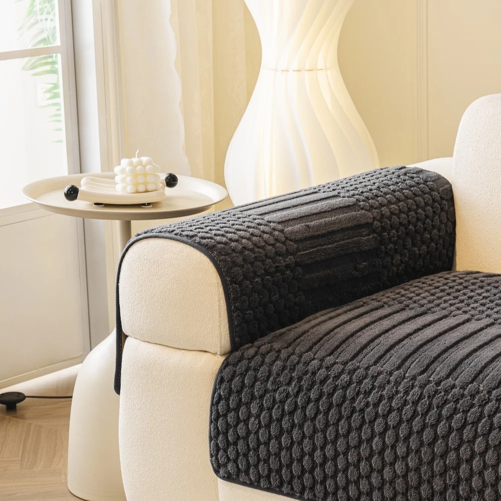 Thicken Warm Geometric Jacquard Fleece Anti-Slip Sofa Cover image 2