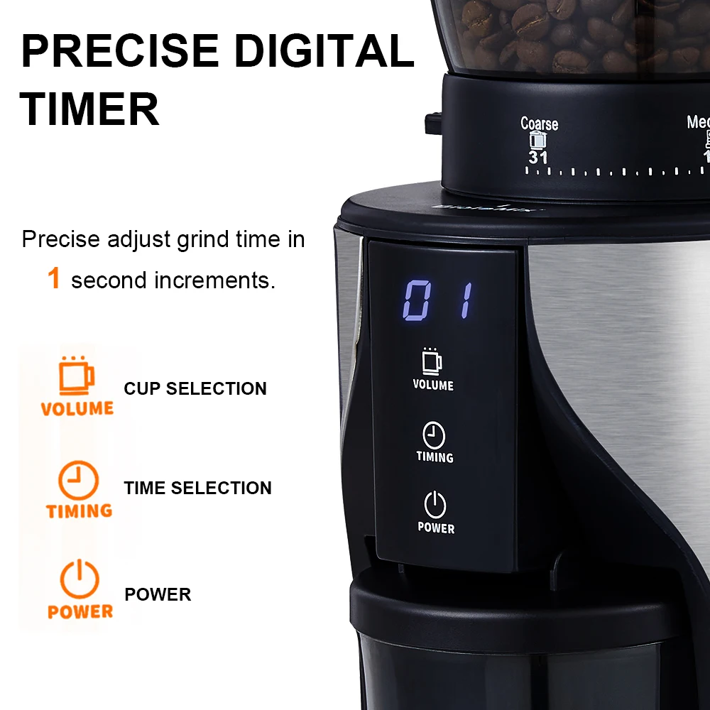 BioloMix Automatic Conical Burr Mill Coffee Grinder, with 31 Grind Settings for Espresso Turkish Coffee Pour Over 4