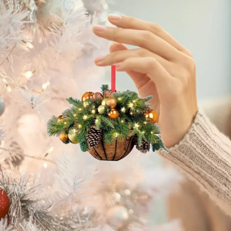 Christmas Pendant Artificial Hanging Flower Basket 2D Garland Plant Christmas Tree Ornament Decoration