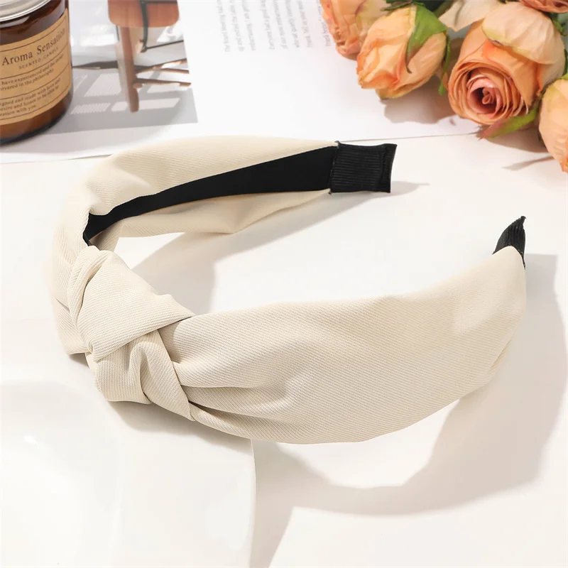 Minimalist Women Headbands Solid Twill Cloth Knotted Hairbands for