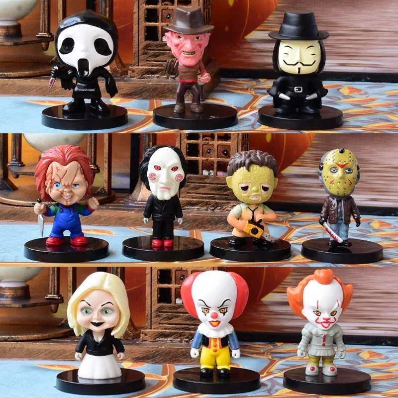 Action Figure Toys PVC Model Halloween Gift Horror Film Series Jason Freddy Clown 10 Pieces Set