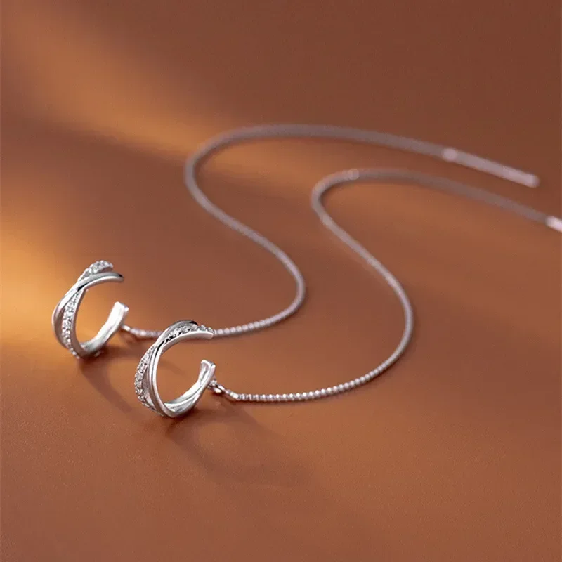 Ear Clip Earrings Non-Piercing Cuff For Women Tassel Rhinestone Chain