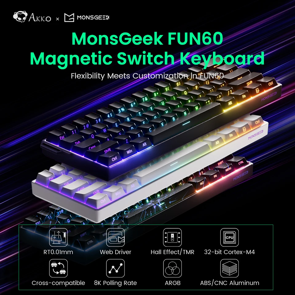 キーボード Akko MonsGeek FUN60 Ultra Trimode TMR W FUN60 Ultra Magnetic Switch Keyboard - MonsGeek