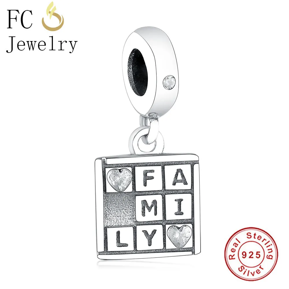 

FC Jewelry Fit Original Brand Charms Bracelets 925 Sterling Silver Letter Family Zirconia Crystal Beads Pendant Making Berloque