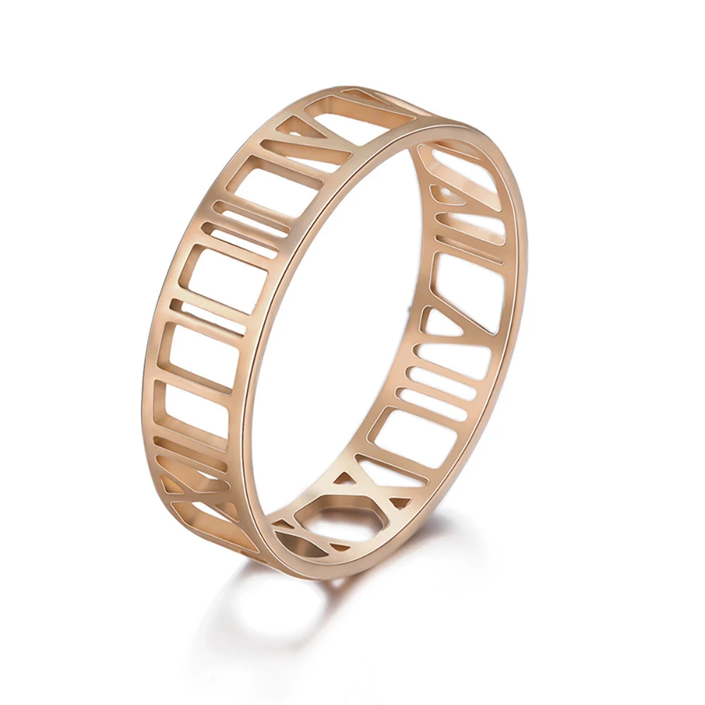 Gold Plated Hollow Round Stainless Steel Rings - Trendy Jewelry