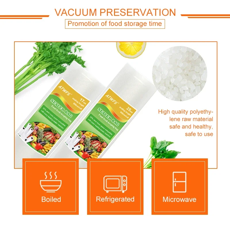 ATWFS Food Vacuum Sealer 1 sets Packing Machine with Vacuum Bags 17*500cm+25*500cm Packaging Rolls and 15pcs Bags 5