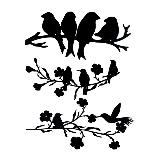 3Pcs Barn Swallows Love Birds on Branch Metal Tree Art Bird Silhouette Wall Sculpture Hanging Sign for Office Home Living Room