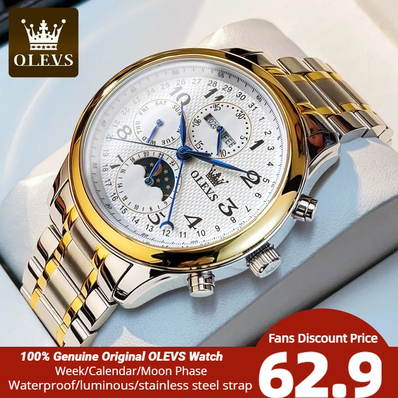 OLEVS 2022 New Mechanical Watch for Men Stainless steel Luxury Waterproof Multi-function Week Date Luminous Men Watch Automatic