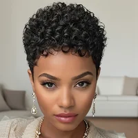 Perruques Afro courtes crépues bouclées perruque de cheveux humains coupe lutin Wi perruque courte pleine Machine faite perruque pour les femmes 4