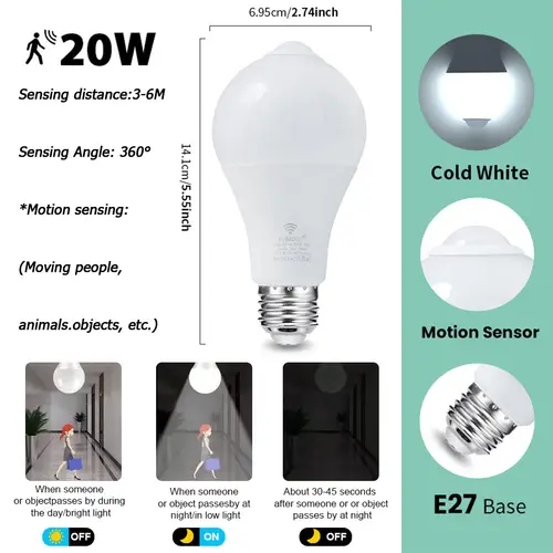 4PCS 20W 18W 15W 12W 9W 6WLampada LED E27 Radar Motion Sensor Light Bulb 189-265V Infrared Detection Smart Lamp Working in Night - Image 9