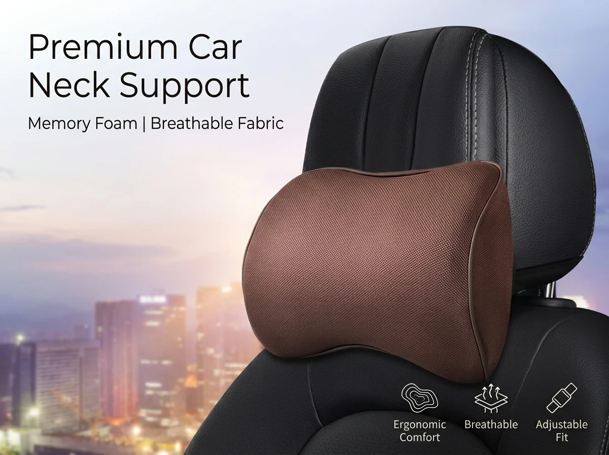 Ergonomic Memory Foam Car Neck Pillow – Breathable Headrest Cushion for Ultimate Comfort