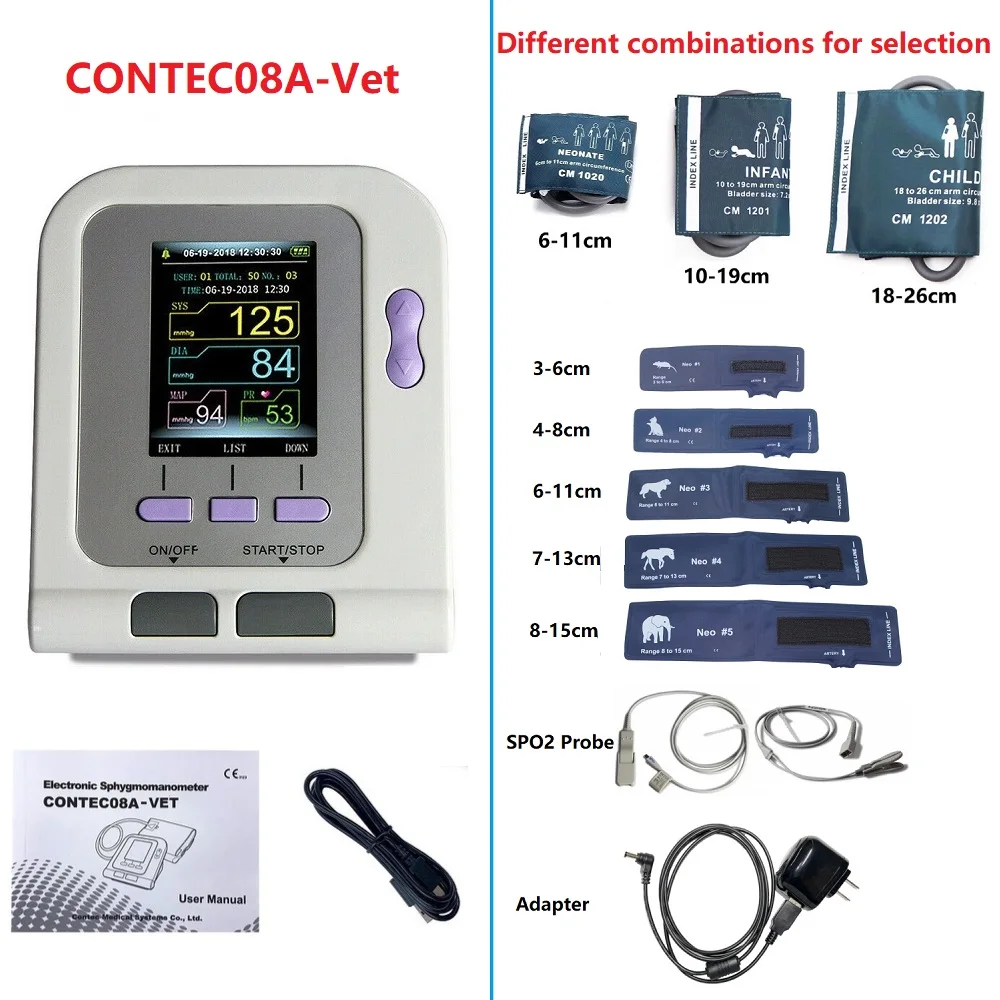 Esfigmomanómetro Digital Veterinario CON-TEC08A - Mide NIBP, Incluye Brazalete Y Software, Certificado CE