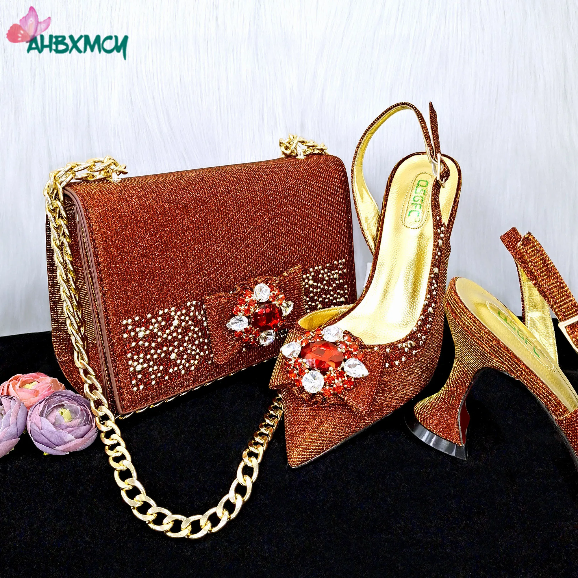 

2024 New Hollow Coral Pattern Design Fashionable And Elegant Wear Comfortable Ladies Shoes And Bag in Coral RedColor