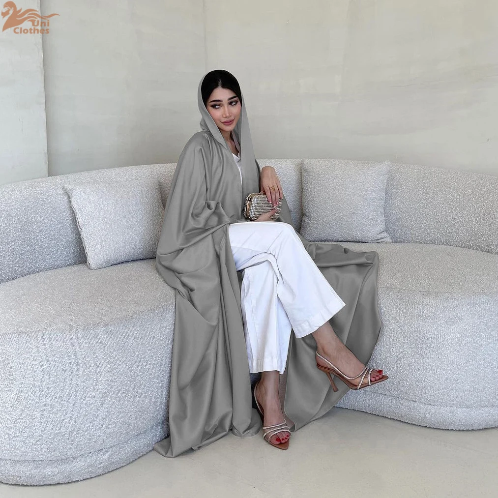 Zahraa Muslim Fashion Solid Modest Satin Batwing Sleeve Casual Abaya Saudi Arab African Women Clothing Moroccan Kaftan Robe 2