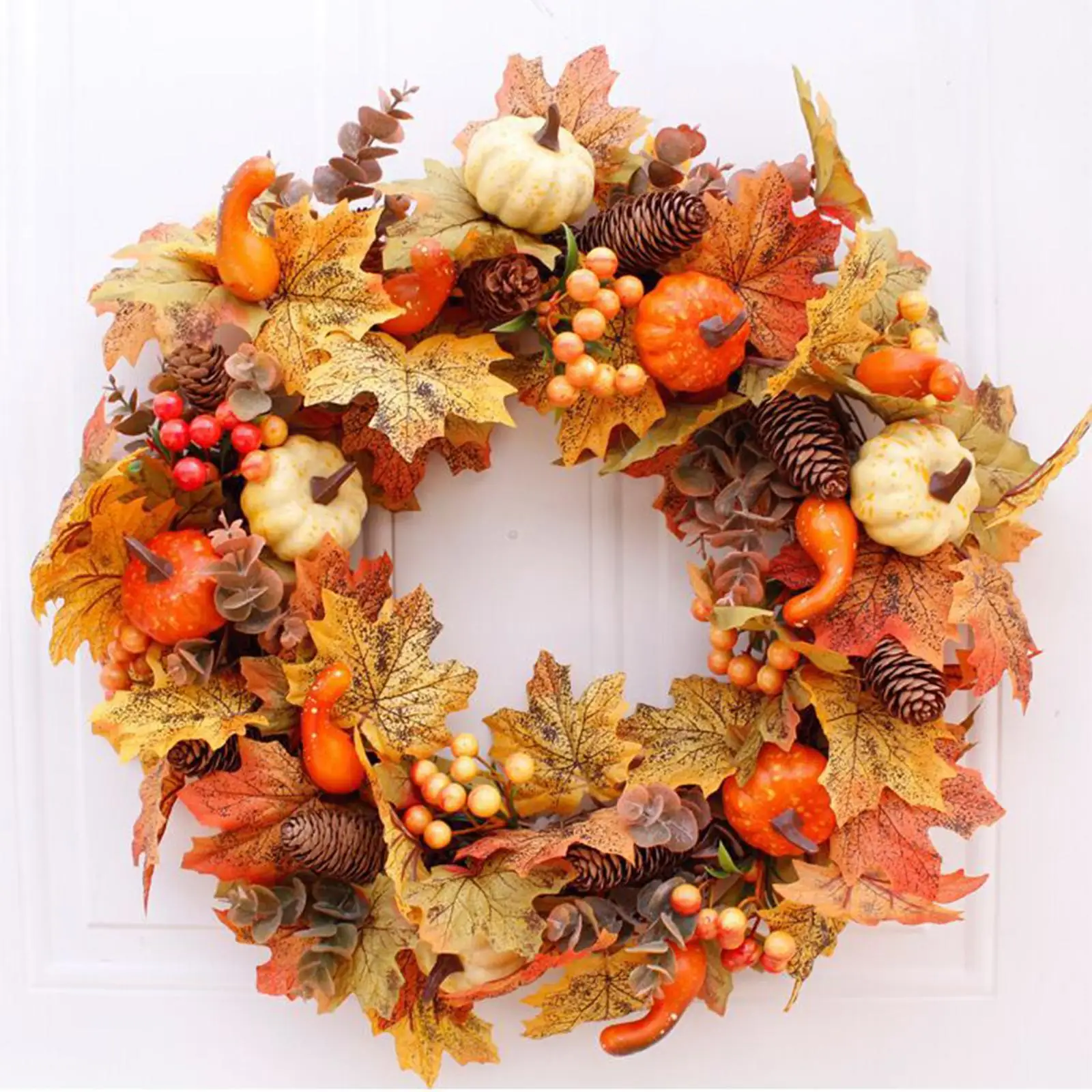 Artificial Fall Pumpkin Wreath Decor Hanging Harvest for Wedding Indoor Door