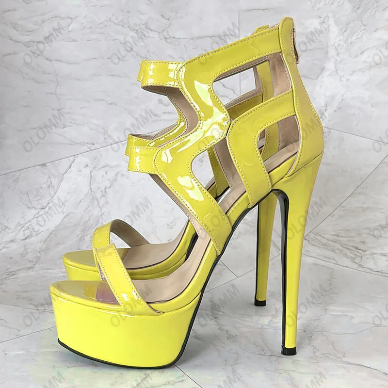 Women Platform Sandals Patent Leather Stiletto Heels Peep